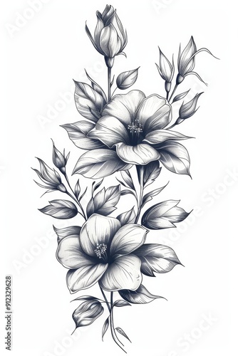 Elegant Black and White Flower Drawing
