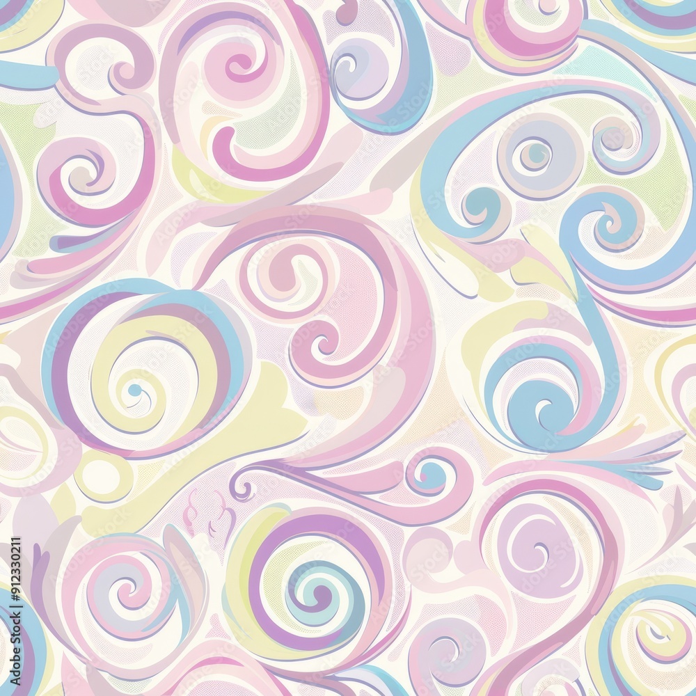 Seamless pattern of pastel swirls and curls