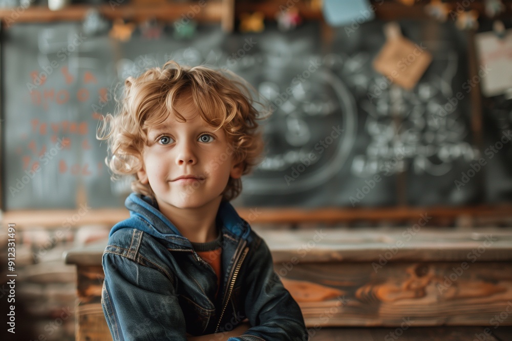 custom made wallpaper toronto digitalThe child is a boy at school in the classroom. Elementary School. The child studies science.