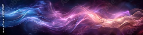 Abstract Purple and Blue Wavy Lines with Glowing Particles