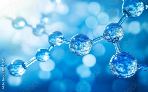 A chemical molecule on a blue background, rendered in 3D.