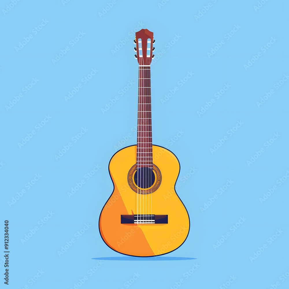 Fototapeta premium Acoustic Guitar Illustration on a Blue Background