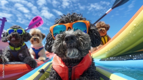 Dogs on a paddleboard adventure