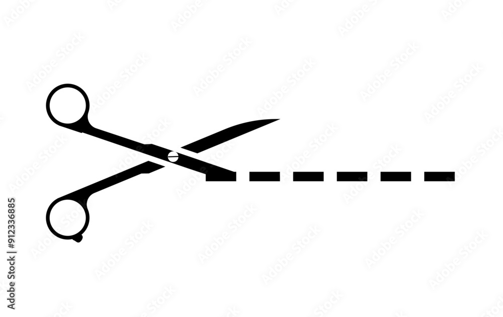 Cutting scissors icon with cut lines Cutting scissors icon with cut lines