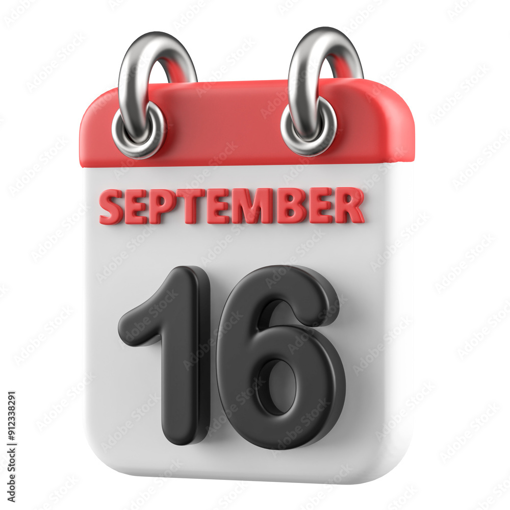 16th September Calendar Icon 3D Render 16th September Calendar Icon 3D Render