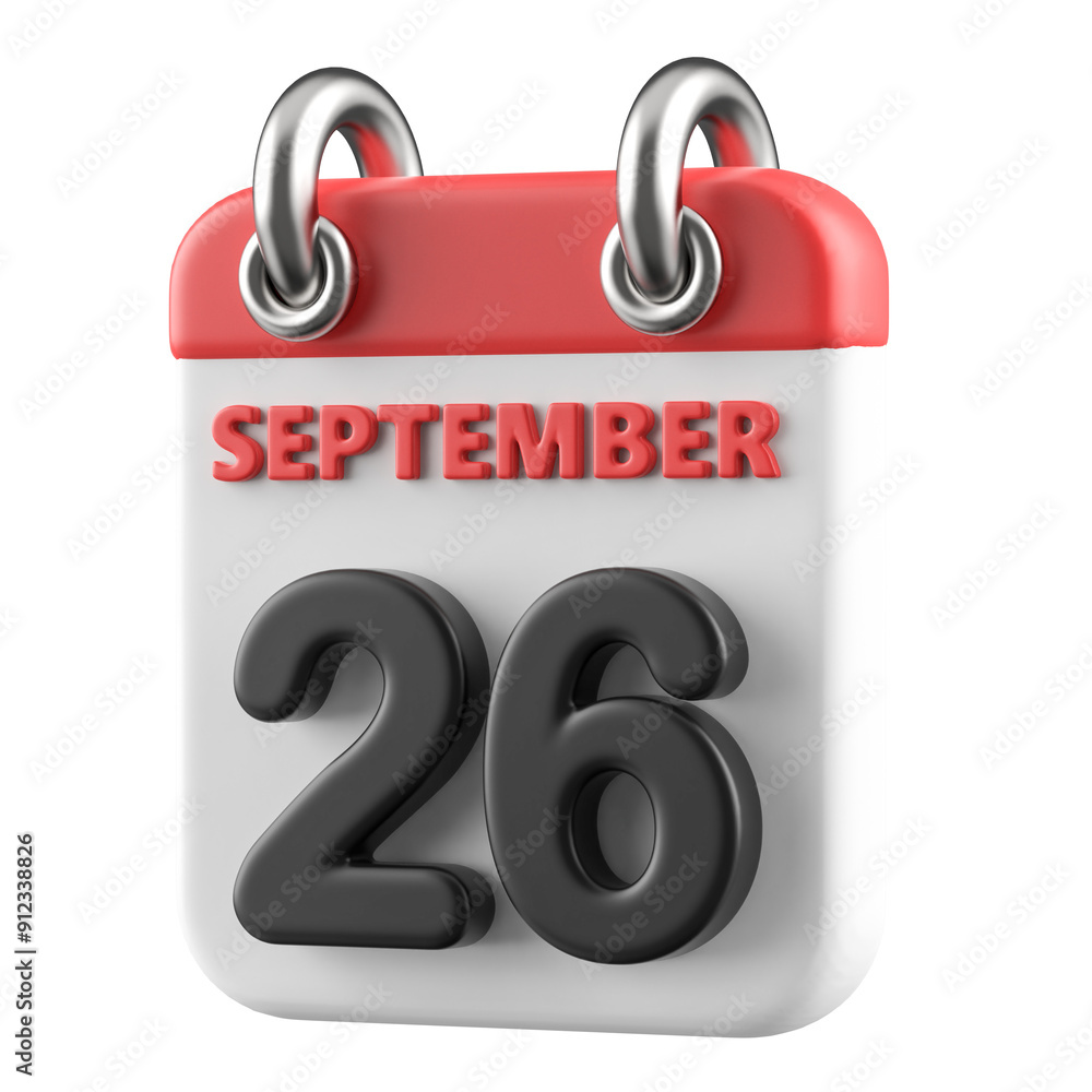 26th September Calendar Icon 3D Render 26th September Calendar Icon 3D Render