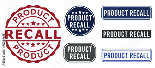 Product recall rubber stamp design collection, various shapes and colors with white background