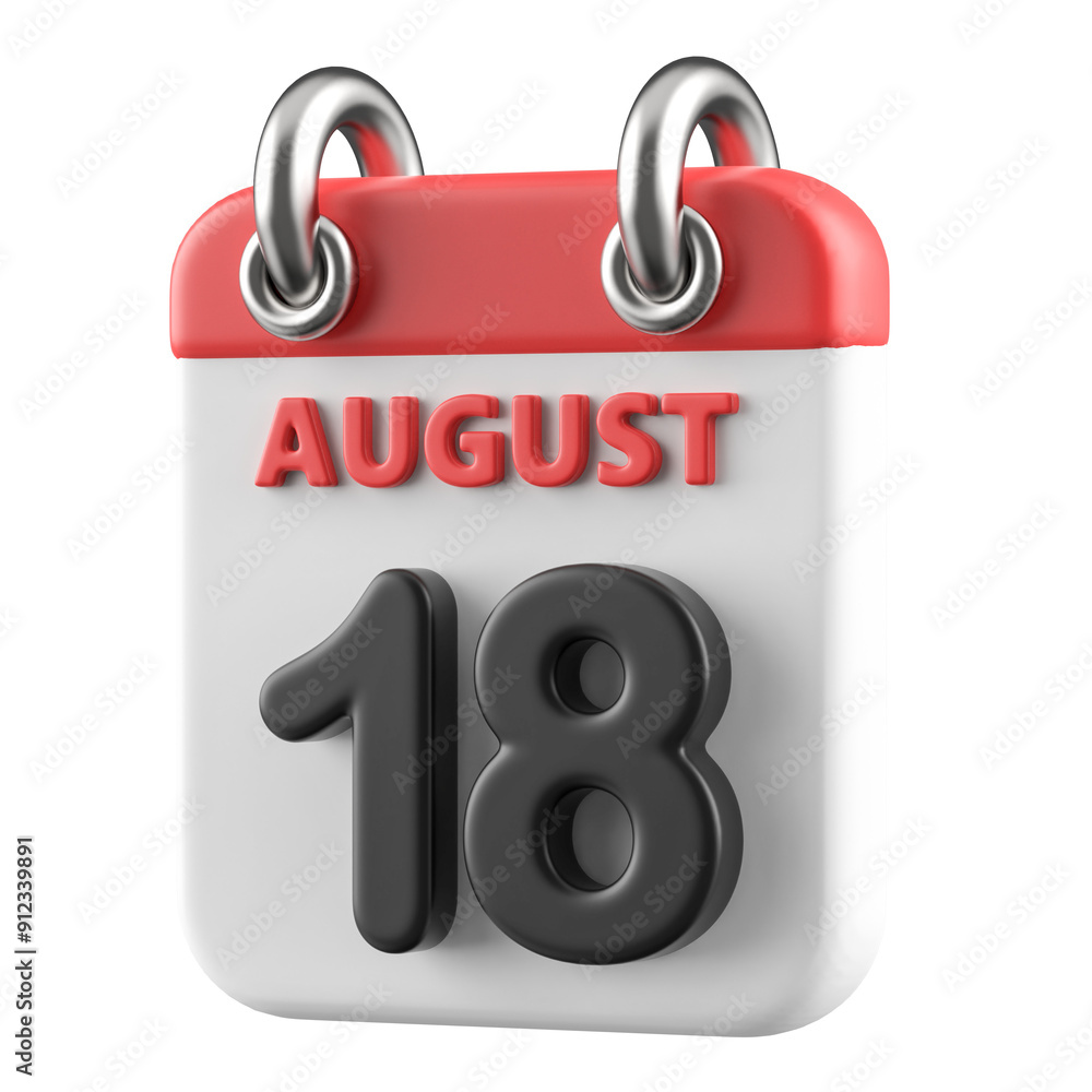 18th August Calendar Icon 3D Render 18th August Calendar Icon 3D Render