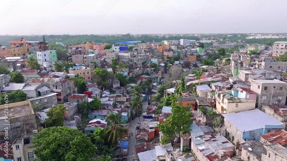 Drone flying over vibrant homes in the slums of Barrio Capotillo, Santo Domingo Drone flying over vibrant homes in the slums of Barrio Capotillo, Santo Domingo