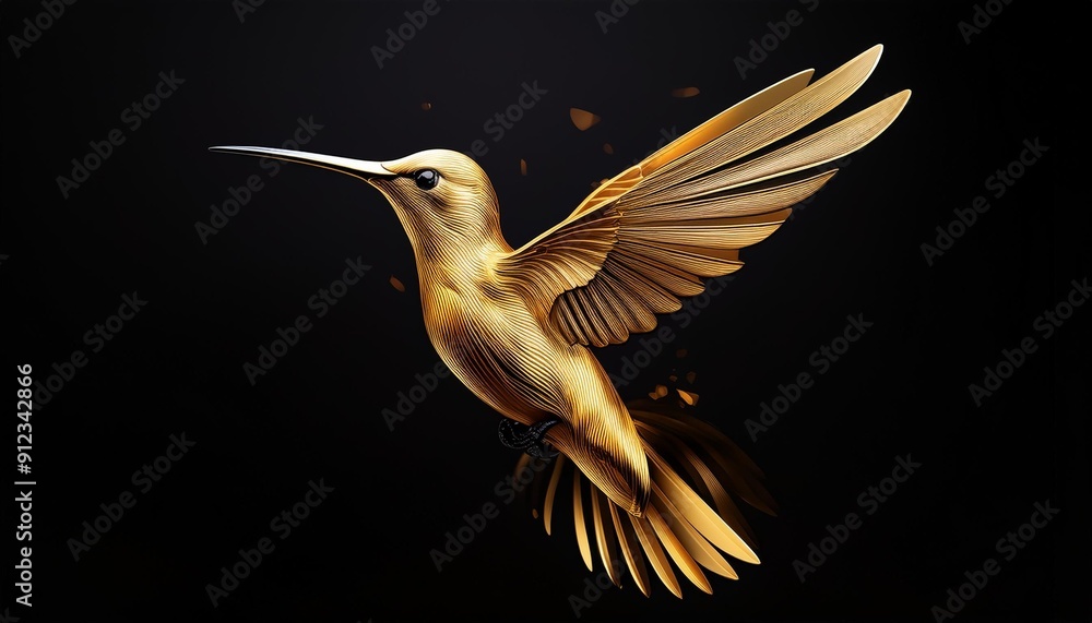 Fototapeta premium Design a dynamic logo of a golden hummingbird in mid-flight.