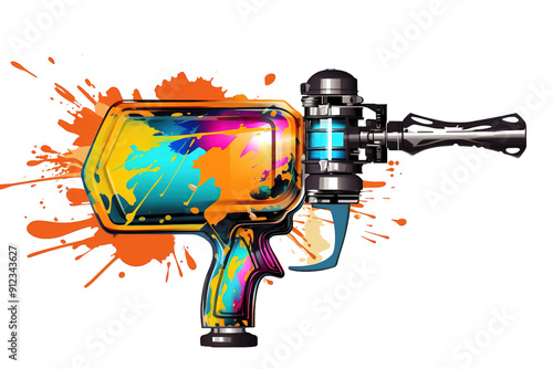 A Blast Of Color: A Futuristic Paint Gun Unleashes Its Creative Power on a White or Clear Surface PNG Transparent Background