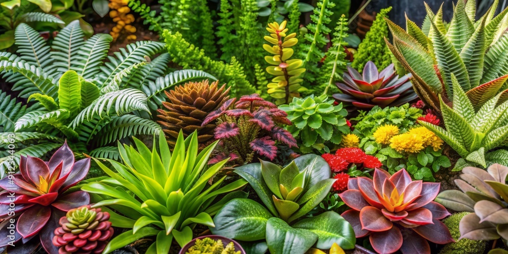 Assorted vibrant foliage plants with unique shapes and textures, including ferns, succulents, and flowering varieties, perfect for adding visual interest to gardens and indoor spaces. Assorted vibrant foliage plants with unique shapes and textures, including ferns, succulents, and flowering varieties, perfect for adding visual interest to gardens and indoor spaces.