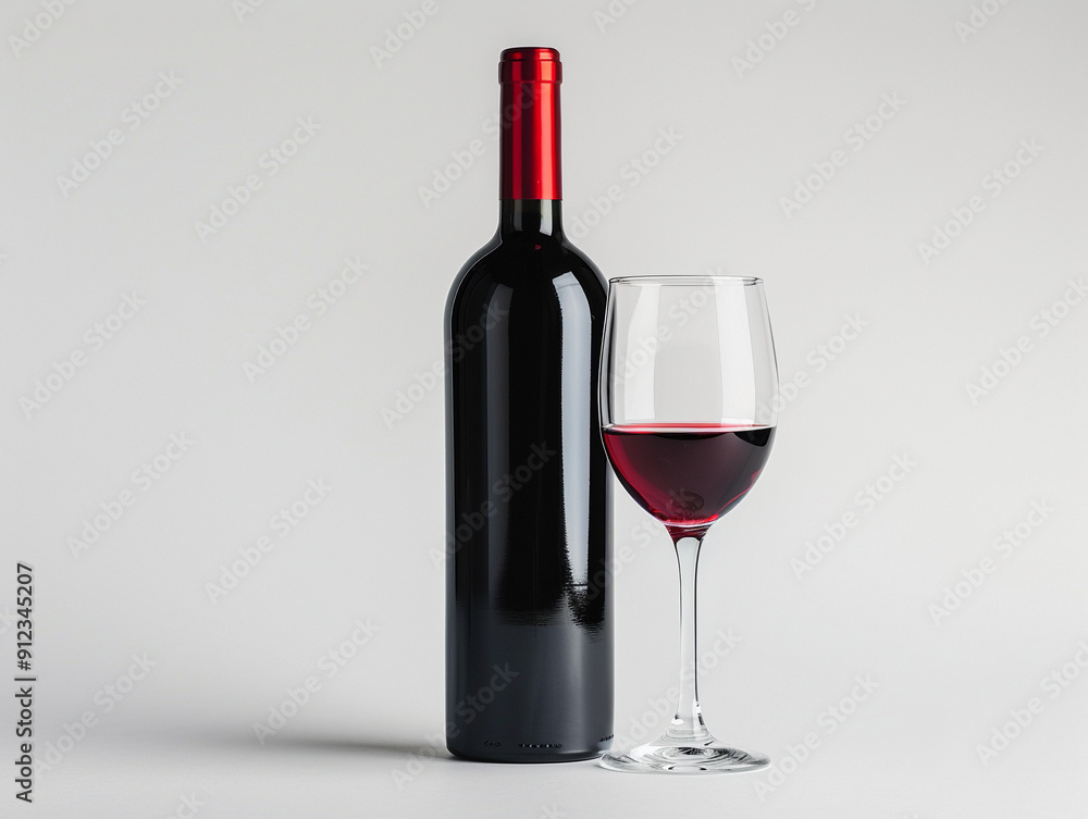 Elegant Red Wine Bottle Next to a Glass Filled With Rich Red Wine