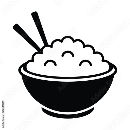 Rice bowl food icon vector design template