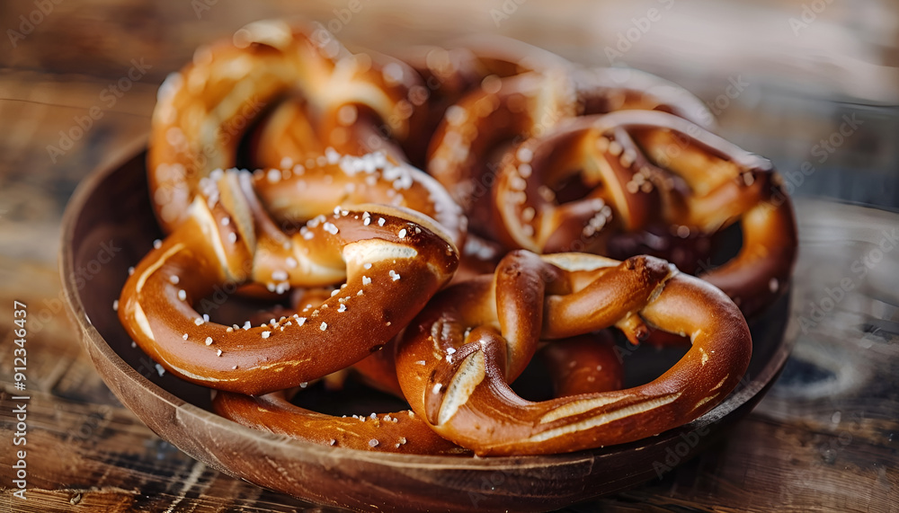 Oktoberfest salted soft pretzels in a plate from Germany on wooden background Oktoberfest salted soft pretzels in a plate from Germany on wooden background