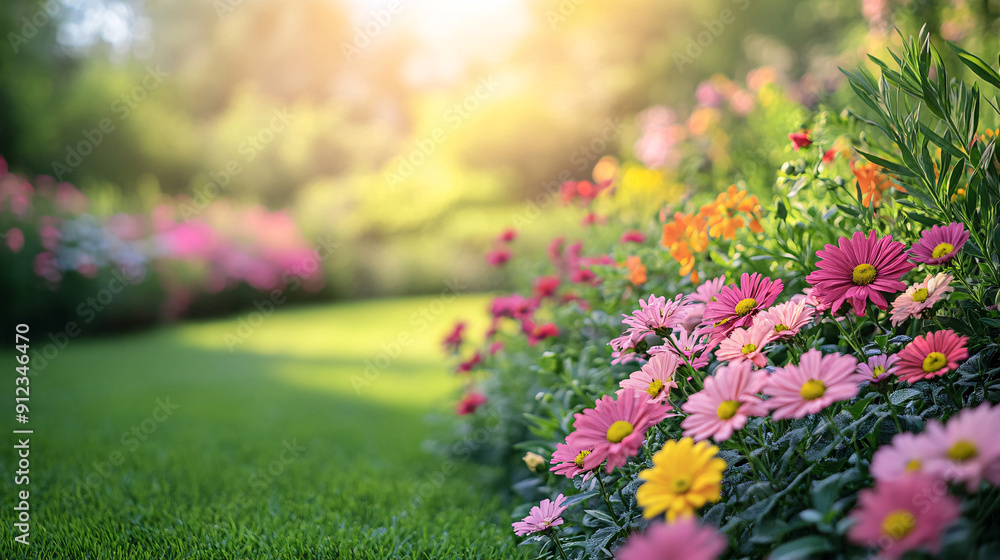 Obraz premium Summer Bloom - Vibrant Garden Landscape ideal for Seasonal Graphics