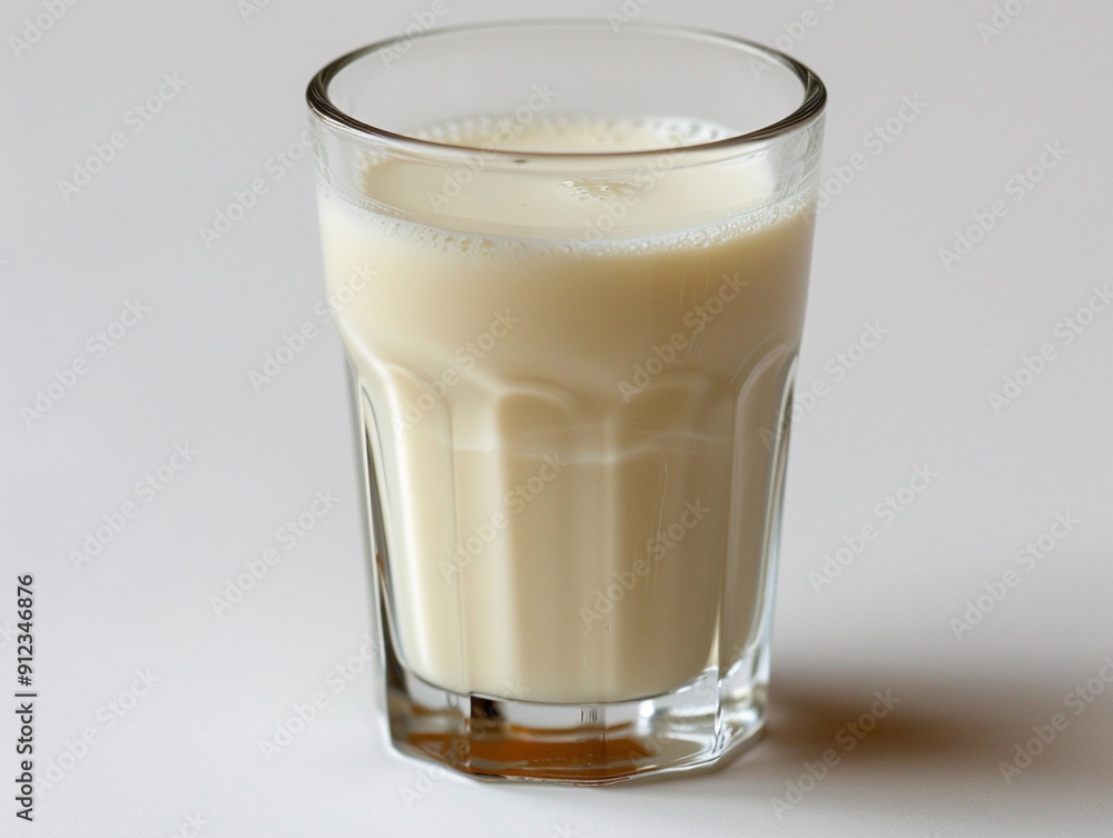 Creamy Glass of Freshly Poured Milk on White Background in Bright Light Creamy Glass of Freshly Poured Milk on White Background in Bright Light