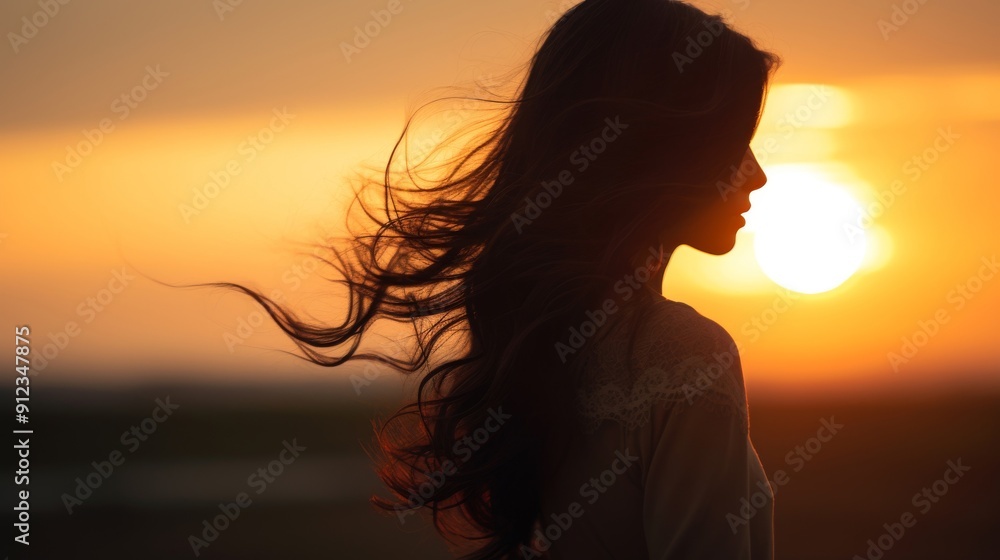 Closeup sunset silhouette person scene Closeup sunset silhouette person scene