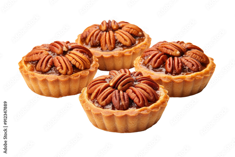 Four Golden Pecan Pies Arranged in a Delightful Display on a White or Clear Surface PNG Transparent Background Four Golden Pecan Pies Arranged in a Delightful Display on a White or Clear Surface PNG Transparent Background
