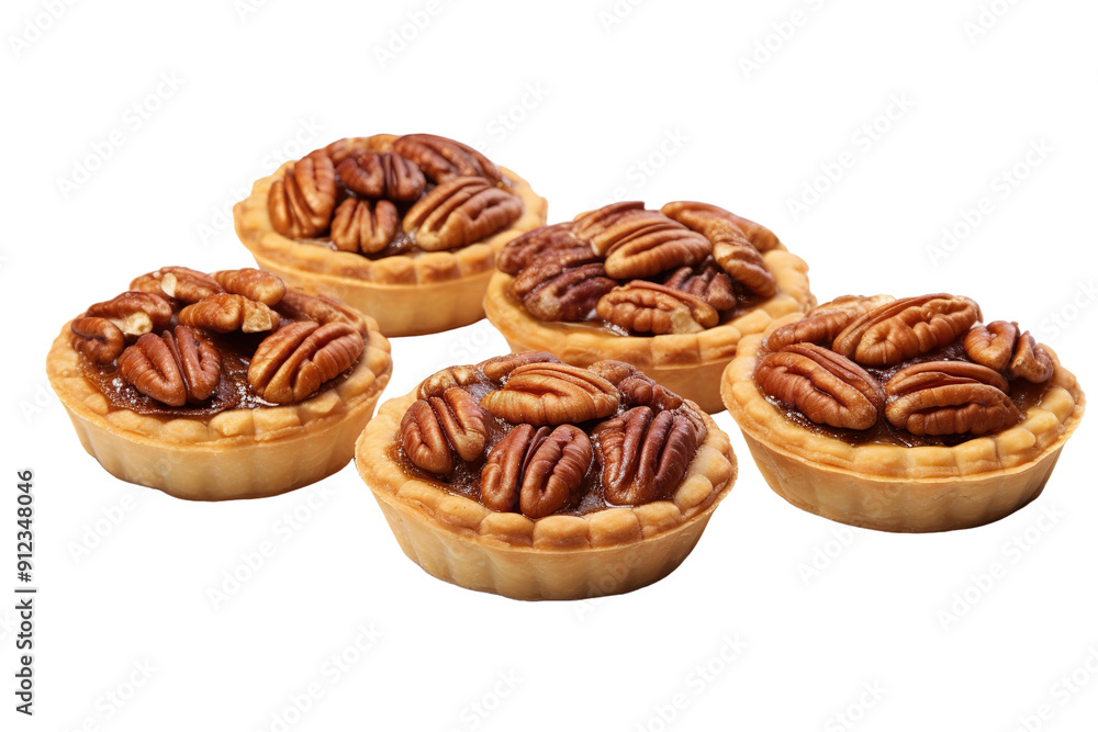 Five Golden Pecan Pie Tarts Awaiting a Festive Bite on a White or Clear Surface PNG Transparent Background Five Golden Pecan Pie Tarts Awaiting a Festive Bite on a White or Clear Surface PNG Transparent Background