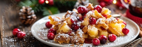 Kaiserschmarrn a traditional Austrian dessert with cranberries and applesauce