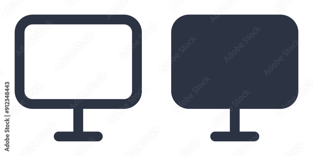Monitor or desktop computer simple icons set designed in filled, outline, line and stroke style Monitor or desktop computer simple icons set designed in filled, outline, line and stroke style