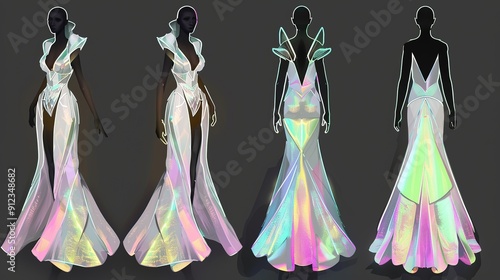 Ethereal Gown Inspired by Earth's Realms: Aquatic, Terrestrial, Atmospheric, and Volcanic Elements in a Futuristic Satin Creation