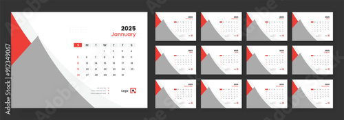 Desk calendar template 2025, new year 2025 table calendar, week starts on sunday.