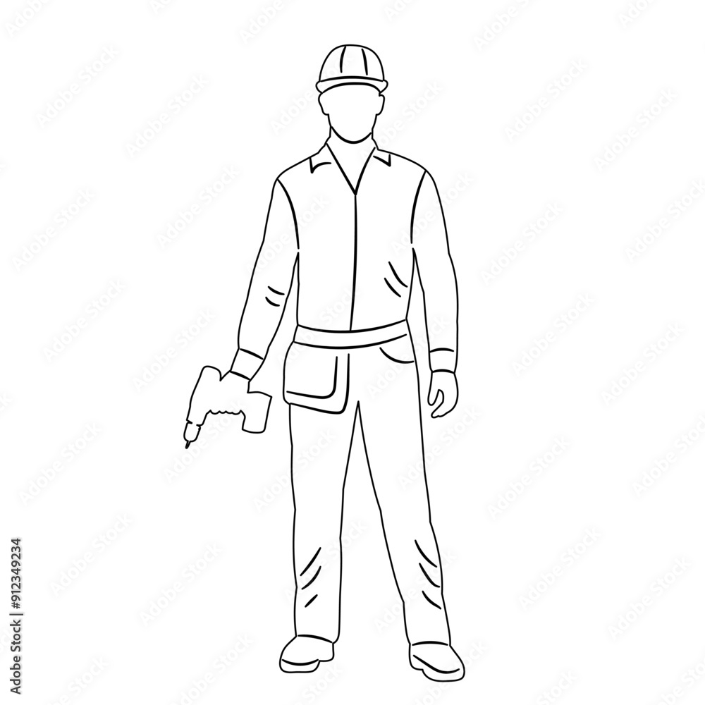 builder outline, sketch on white background, vector builder outline, sketch on white background, vector