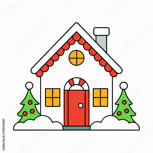 Line art christmas home art vector illustration