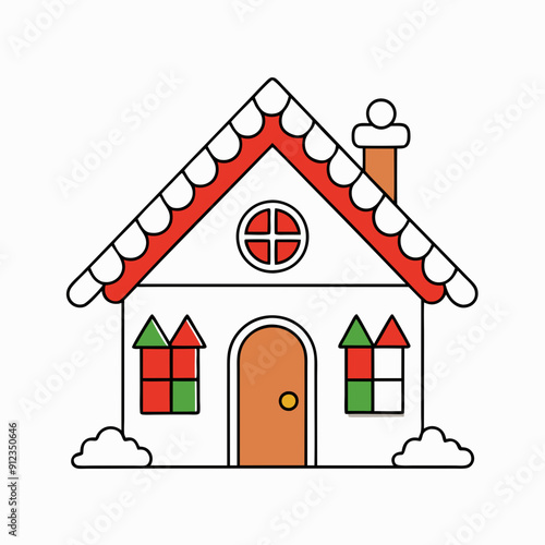 Line art christmas home art vector illustration