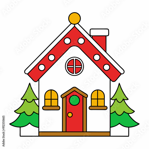 Line art christmas home art vector illustration