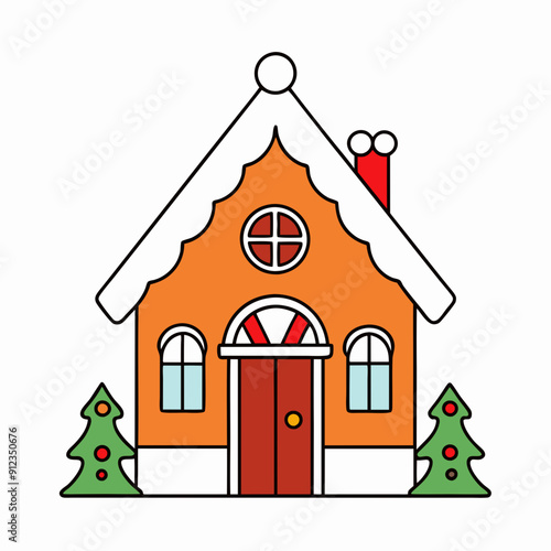 Line art christmas home art vector illustration