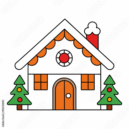 Line art christmas home art vector illustration