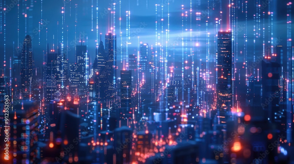 Nighttime urban landscape with numerous lit buildings and streets Nighttime urban landscape with numerous lit buildings and streets