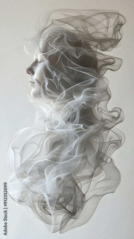 Woman in smoke on white background Woman in smoke on white background
