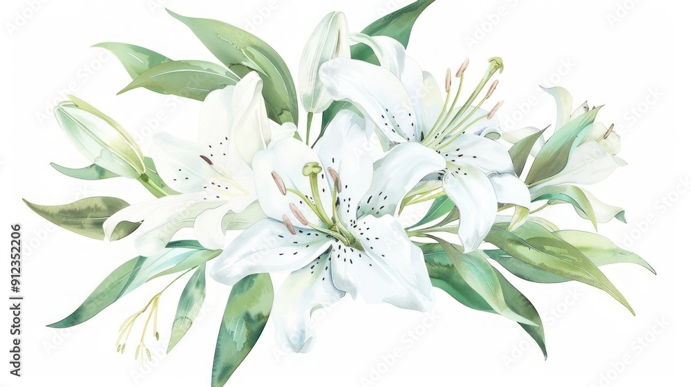 Watercolor Bouquet of White Lilies Watercolor Bouquet of White Lilies