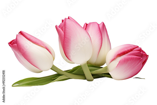 A Delicate Bouquet of Pink And White Tulips Against A Crisp White Background on a White or Clear Surface PNG Transparent Background