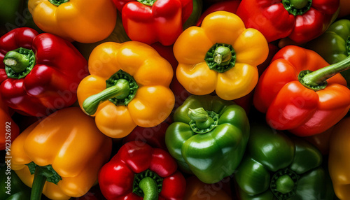 A row of peppers displayed 