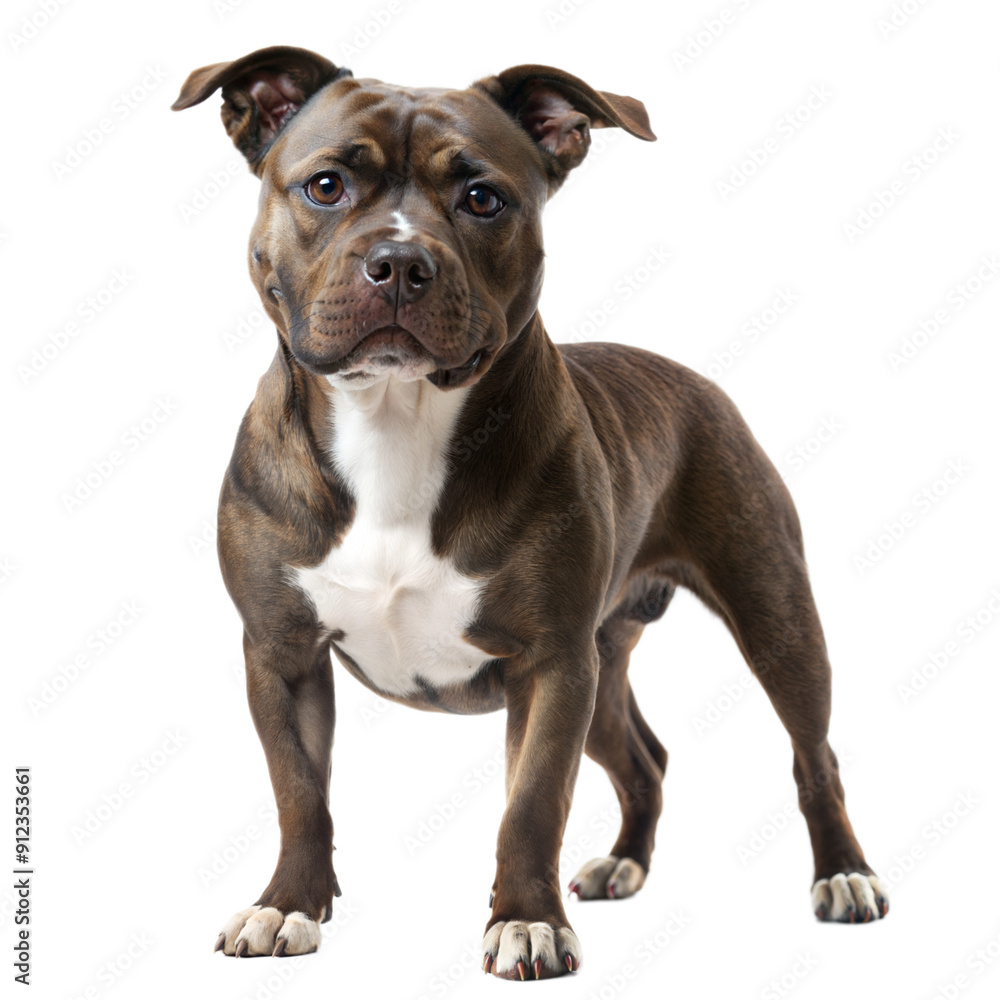Staffordshire bullterrier dog standing and looking at camera isolated on white background Staffordshire bullterrier dog standing and looking at camera isolated on white background