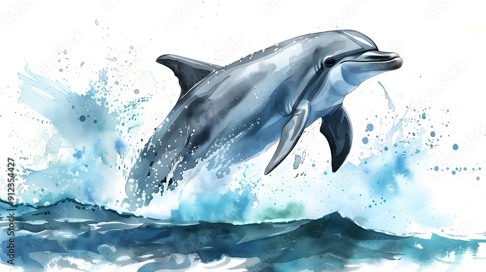 Fototapeta premium A dolphin gracefully leaping out of the water with a splash