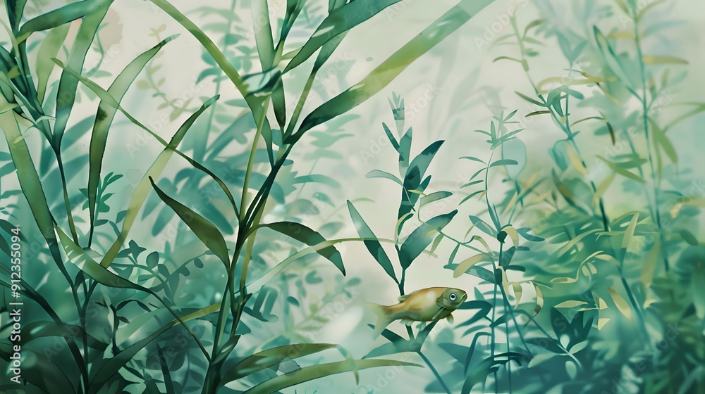 A serene image of grass in the water with fish A serene image of grass in the water with fish