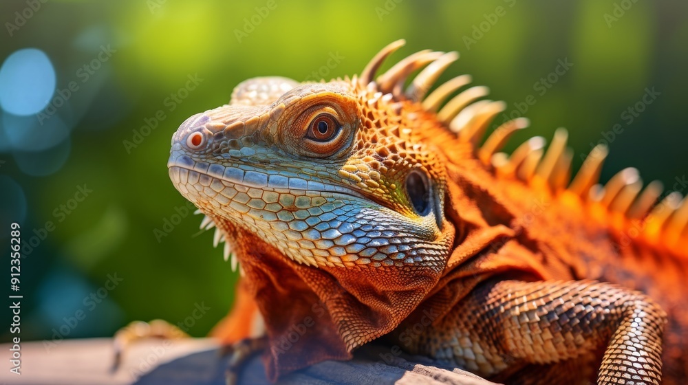 Obraz premium Sunbathing lizard closeup sunny day