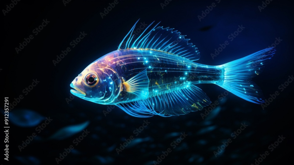 Glowing fish swimming in ocean waters Glowing fish swimming in ocean waters