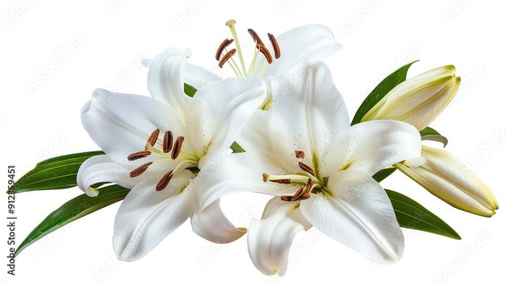Obraz premium Elegant Watercolor Lilies with Green Leaves