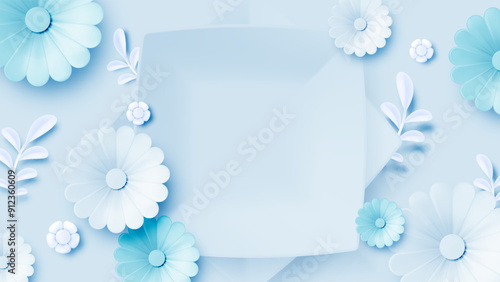 Soft Pastel Paper Flowers on a Delicate blue Background