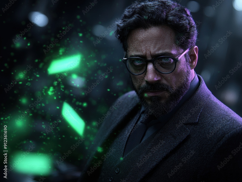 Mysterious man with glasses in dark environment Mysterious man with glasses in dark environment