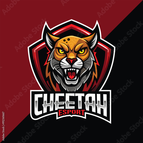 Cheetah mascot esport logo design with shield