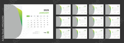 Desk calendar template 2025, new year 2025 table calendar, week starts on sunday.