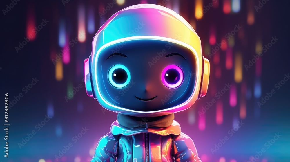 cute robot in digital glowing world cute robot in digital glowing world